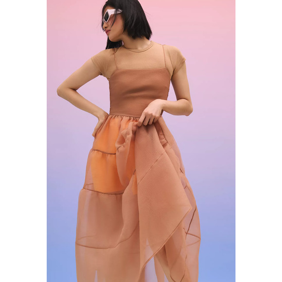 Anthropologie Tiered Sheer Midi Dress - New Small - Picture 2 of 5